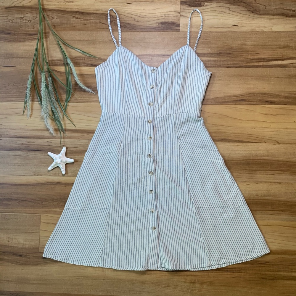 Grade & Gather Women’s Linen Blend Striped Button Dress, Various Sizes